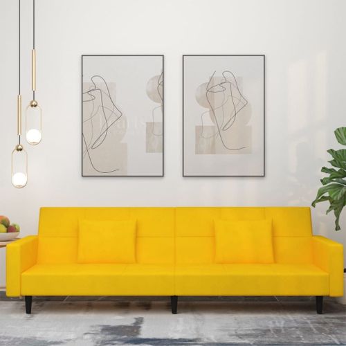 Vidaxl Canapé-Lit À 2 Places Avec Deux Oreillers Jaune Velours