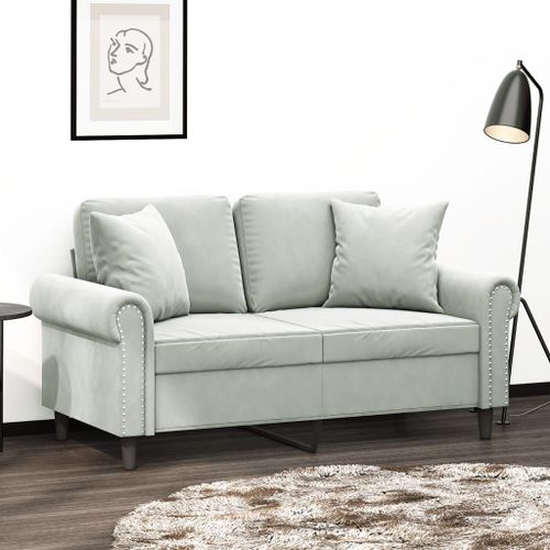 Vidaxl Canapé 2 Places Avec Oreillers Gris Clair 120 Cm Velours