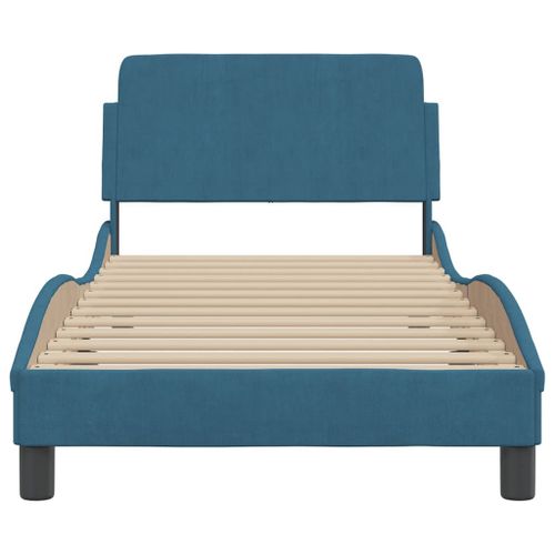 Vidaxl Cadre De Lit Avec Tête De Lit Bleu 90x200 Cm Velours