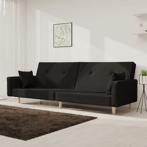 Vidaxl Canapé-Lit À 2 Places Avec Deux Oreillers Noir Tissu