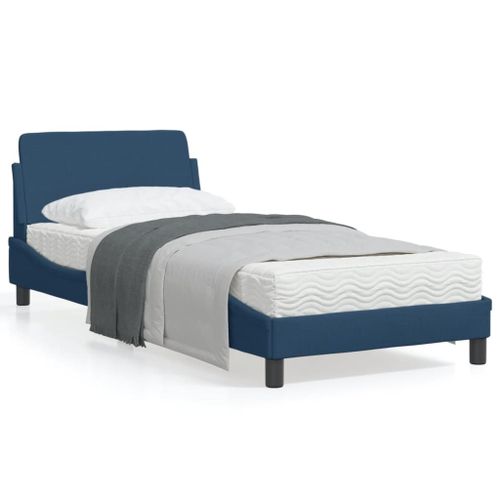 Vidaxl Cadre De Lit Avec Tête De Lit Bleu 90x190 Cm Tissu