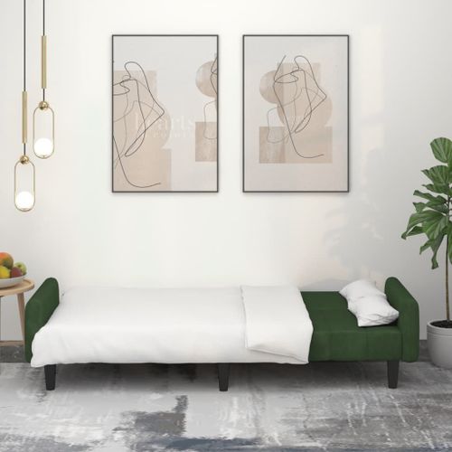 Vidaxl Canapé-Lit À 2 Places Vert Foncé Velours