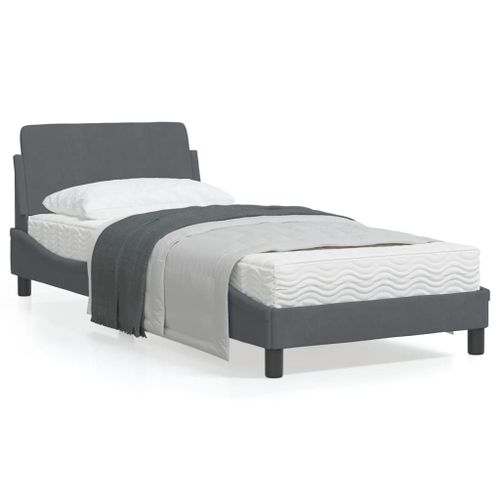 Vidaxl Cadre De Lit Avec Tête De Lit Gris Foncé 90x190 Cm Velours
