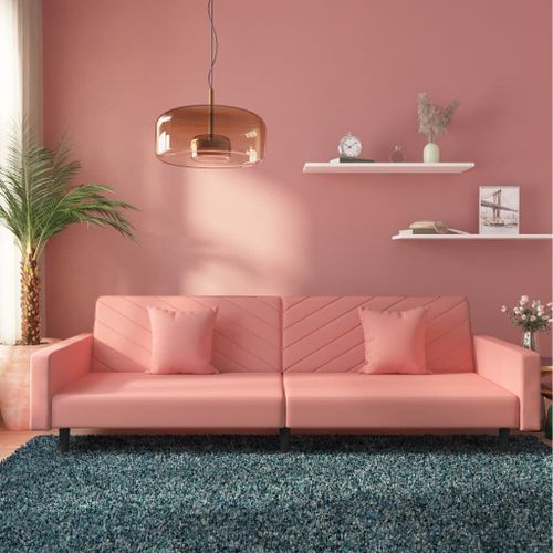Vidaxl Canapé-Lit À 2 Places Avec Deux Oreillers Rose Velours