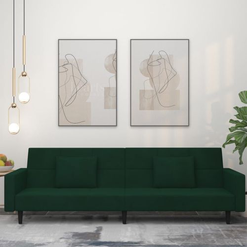 Vidaxl Canapé-Lit À 2 Places Avec Deux Oreillers Vert Foncé Velours