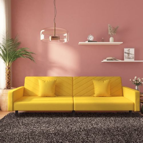 Vidaxl Canapé-Lit À 2 Places Avec Deux Oreillers Jaune Velours