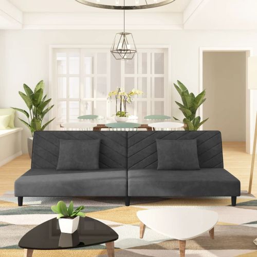 Vidaxl Canapé-Lit À 2 Places Avec Deux Oreillers Gris Foncé Velours