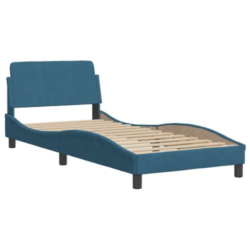 Vidaxl Cadre De Lit Avec Tête De Lit Bleu 90x190 Cm Velours
