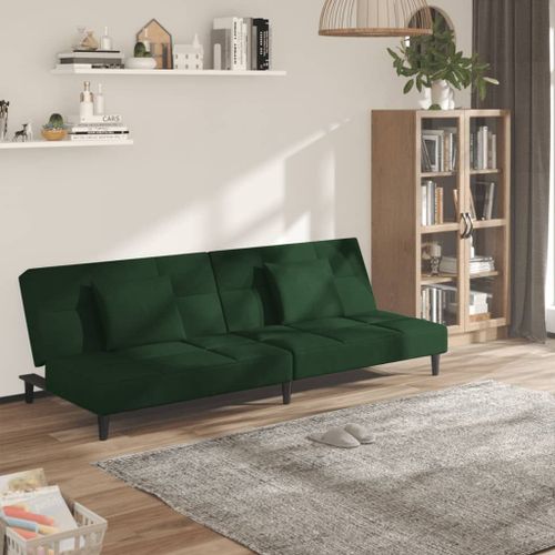 Vidaxl Canapé-Lit À 2 Places Avec Deux Oreillers Vert Foncé Velours