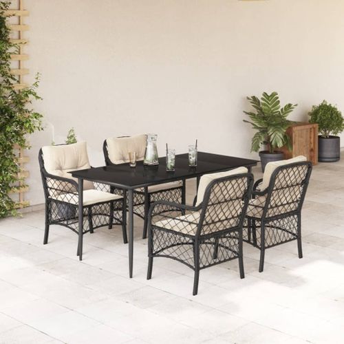 Vidaxl Ensemble À Manger De Jardin Coussins 5pcs Noir Résine Tressée