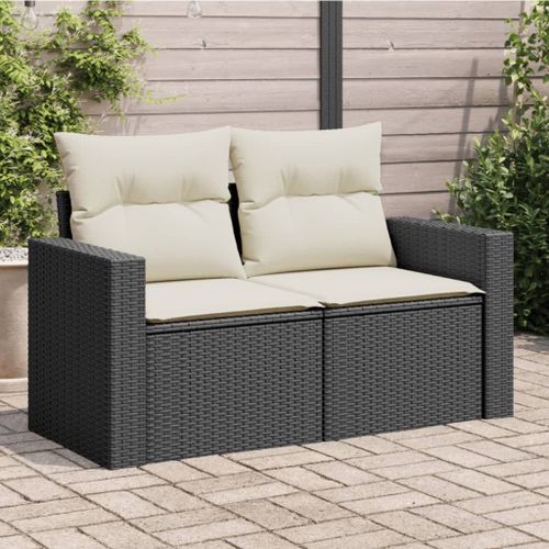 Vidaxl Canapé De Jardin Avec Coussins 2 Places Noir Résine Tressée