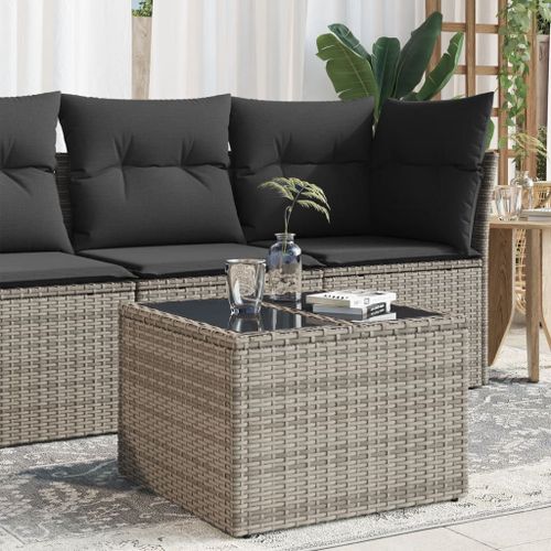 Vidaxl Table De Jardin Dessus En Verre Gris 55x55x37 Cm Résine Tressée