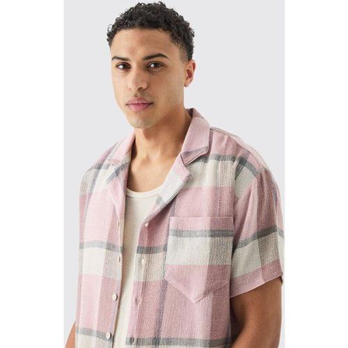 Oversized Textured Check Shirt Homme - Rose - Xs, Rose