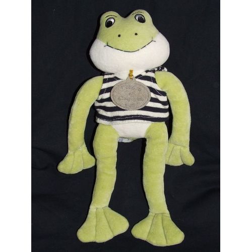 Grenouille Doudou Et Compagnie Vert Pull Marin Rayé Bleu Marine Peluche De 33 Cms