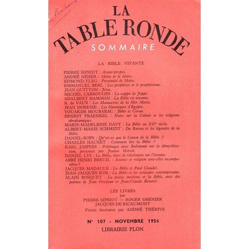 La Table Ronde N° 107 : La Bible Vivante