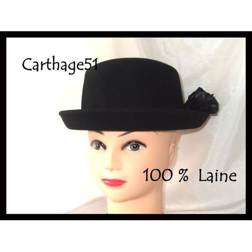 Chapeau Femme 100 % Feutre De Laine - Noir - Rouge  Neuf