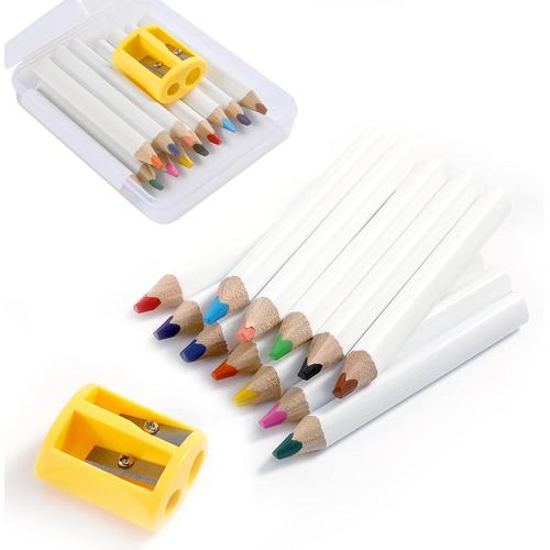 12 Pi¿¿Ces Crayons Triangulaires, Ensemble De Crayons De Couleur Gras Courts Avec ¿¿Tui Et Taille-Crayon Crayons De Couleur Pour Enfants Mini Crayon Bois Pour Tout-Petits D¿¿Butants