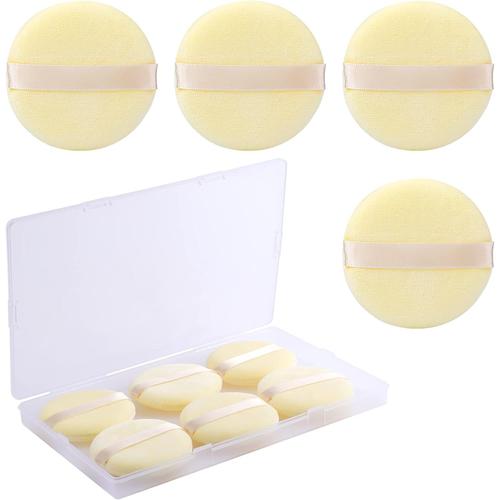 Houpette Maquillage, 6 Pi¿¿Ces 6 Cm/2,34 Pouces Bouff¿¿E De Poudre Ronde Coton Doux Lavable Bouff¿¿E De Maquillage Pour Le Visage Pour Poudre Libre Fond De Teint Et Cr¿¿Me (Jaune Clair) 