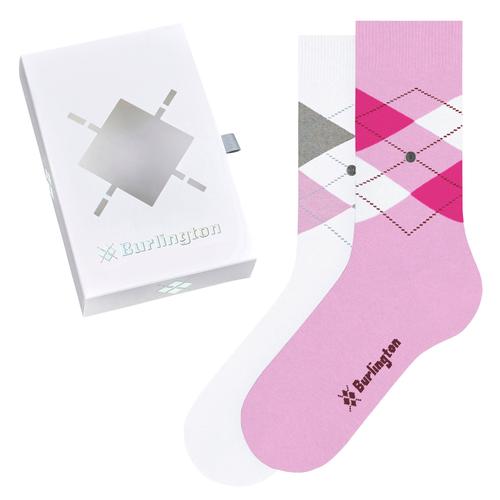 Burlington Chaussettes Pour Femmes, Lot De 2 - Coffret Cadeau, Argyle, Losange, Taille Unique Pink/Blanc 36-41