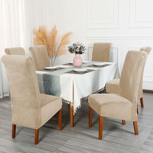 Housses De Chaise De Salle ¿¿ Manger En Velours, Housse De Grande Chaise Extensible, Housse De Chaise ¿¿ Dossier Haut En ¿¿Lasthanne ¿¿Lastique Lavable Amovible Xl, Lot De 2, Beige