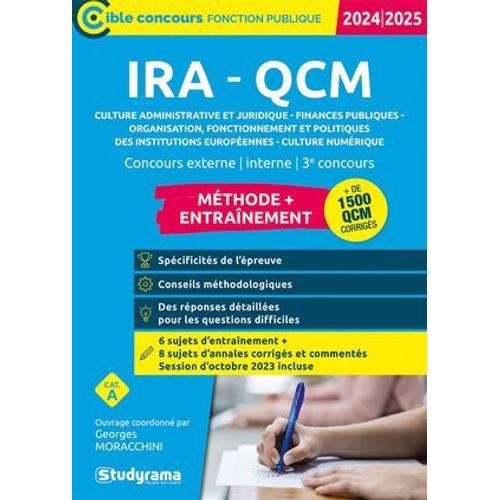 Ira-Qcm - Méthode + Entraînement - Catégorie A - Concours 2024-2025