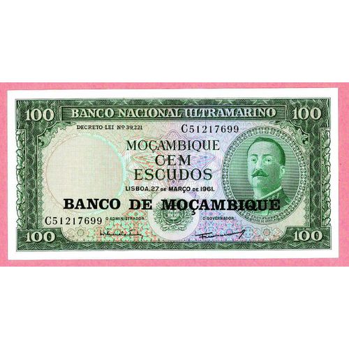 Billet De Banque Nota Banknote Bill 100 Cem Escudos Mozambique Moçambique 1961