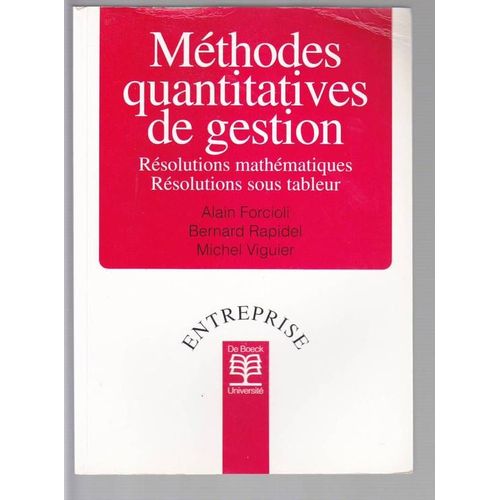 Méthodes Quantitatives De Gestion - Résolutions Mathématiques, Résolutions Sous Tableur