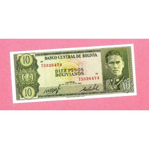 Billet De Banque Nota Banknote Bill 10 Diez Pesos Bolivianos Bolivie 1962