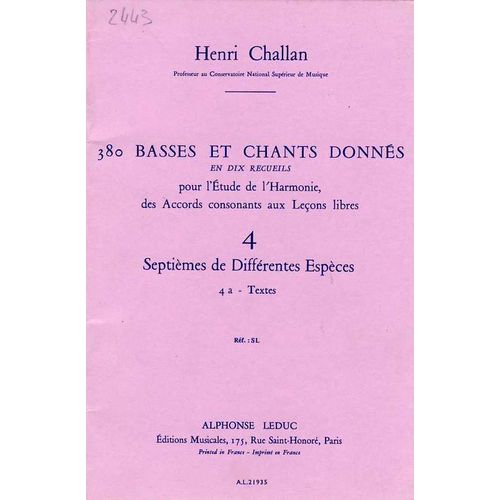 380 Basses Et Chants Donnés/ Septième De Différentes Espèces/ 4a/ Textes
