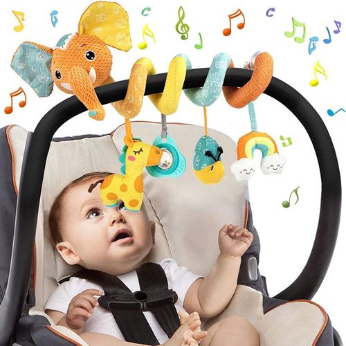 Jouets Pour Poussettes, Jouet En Peluche Spirale D'activité Bébé, Siège Auto Jouets Doux De Bébé De Hochets, Jouets Berceau Landau Pour Garçons Et Filles 6 Mois+ (Orange Éléphant)