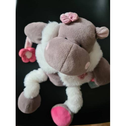 Hippopotame Zoé Baby Nat Avec Anneau Et Fleur 27 Cm