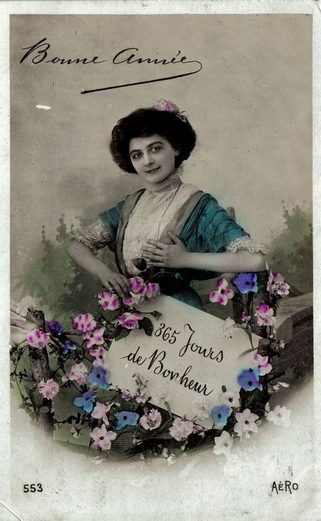 Carte Postale Ancienne France Voeux Bonne Annee Femme Fleurs 365 Jours De Bonheur Obliteration Du 01 01 1910 Rakuten