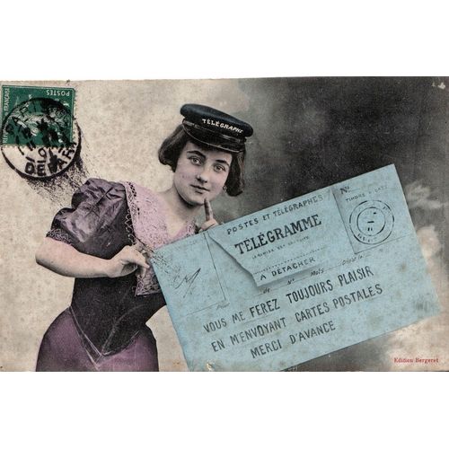 Carte Postale Ancienne, France, Femme Avec Une Casquette Télégraphe Apportant Un Pli " Vous Me Ferez Toujours Plaisir En M'envoyant Cartes Postales" - Oblitération Du 11/09/1907