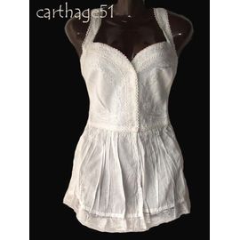 Tunique Top Débardeur Haut Brodé Blanche  Noir Ou Bleu 100% Coton