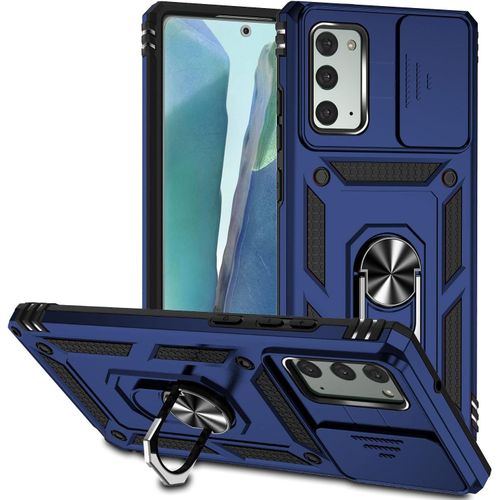 Coque Compatible Avec Samsung Galaxy Note20, Etui Avec Cache Camera & Support A Bague 360 Armor Full Body Antichoc Anti-Chut Housse Tpu Silicone Bumper Cover,Bleu