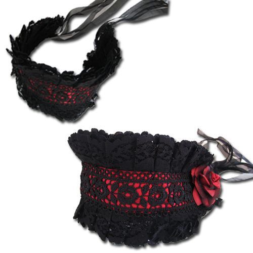 Barrette Serre Tete Sert Tete Dentelle Noir Rouge Lolita Japonais Costume Soirée Déguisement Cosplay