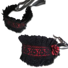 Barrette Serre Tete Sert Tete Dentelle Noir Rouge Lolita Japonais Costume Soirée Déguisement Cosplay