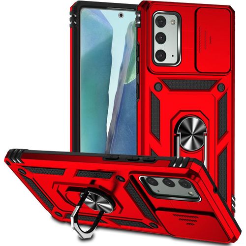 Coque Compatible Avec Samsung Galaxy Note20, Etui Avec Cache Camera & Support A Bague 360 Armor Full Body Antichoc Anti-Chut Housse Tpu Silicone Bumper Cover,Rouge