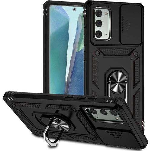 Coque Compatible Avec Samsung Galaxy Note20, Etui Avec Cache Camera & Support A Bague 360 Armor Full Body Antichoc Anti-Chut Housse Tpu Silicone Bumper Cover,Noir