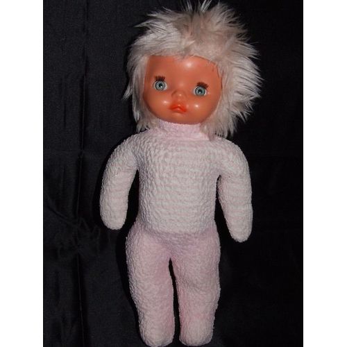 Poupee Tissu Chiffon Ancien Vintage Boulgom Rose Rayé Blanc Peluche 32 Cm