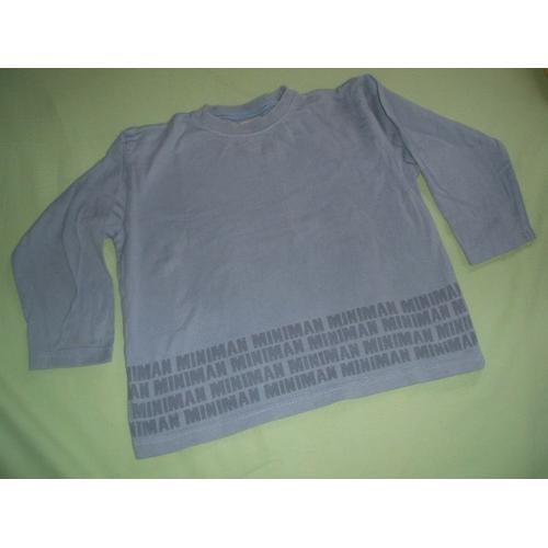 T-Shirt Miniman Manches Longues Miniman 4 Ans Bleu Coton Avec Inscriptions Miniman En Bas