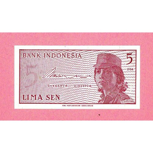 Billet De Banque Nota Banknote Bill 5 Lima Sen Indonesie Indonesia 1964