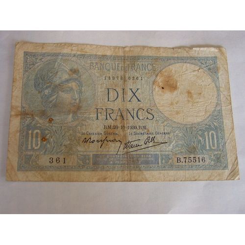 Billet De 10 Frs 1939 Minerve Bleue