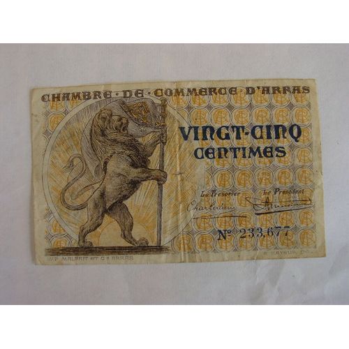 Billet De 0.25 F Chambre E Commerce D Arras 1923