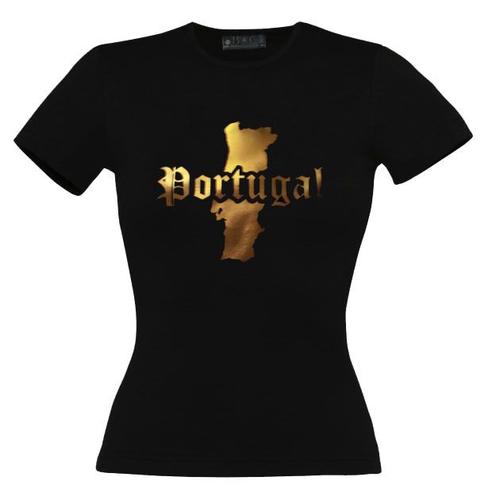 T-Shirt Femme Portugal Noir & Or Métalisé