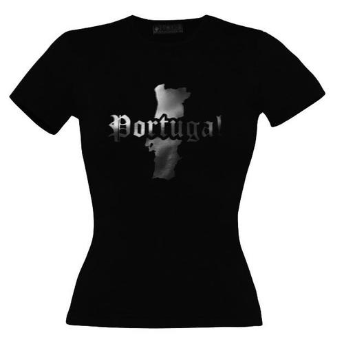 T-Shirt Portugal Femme Noir & Argent Métalisé