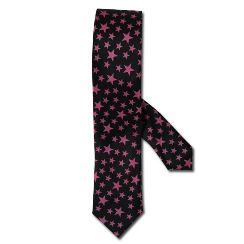 Cravate Noir Étoile Rose Fine 140*5cm