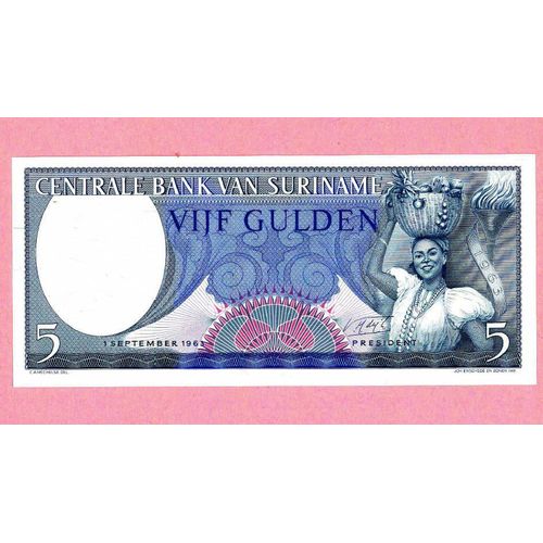 Billet De Banque Nota Banknote Bill 5 Vijf Gulden Centrale Bank Suriname 1963