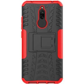 Coque Compatible Avec Xiaomi Redmi 8+Protection Verre Trempe,Armor Support Etui Hybride Cover Cases Housse(Rouge