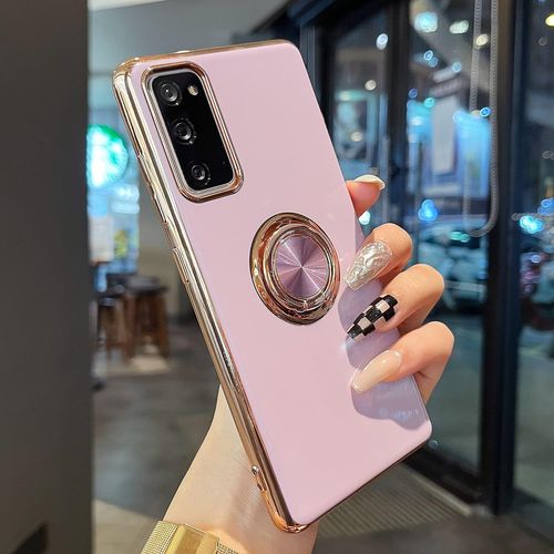 Compatible Avec Samsung Galaxy S20 Fe (Pas Pour S20) Coque Avec Anneau Rotatif A 360 Degres, Anti-Chocs Etui Housse En Silicone Souple Avec Anneau De Support Bordure Doree Cover, Lilas